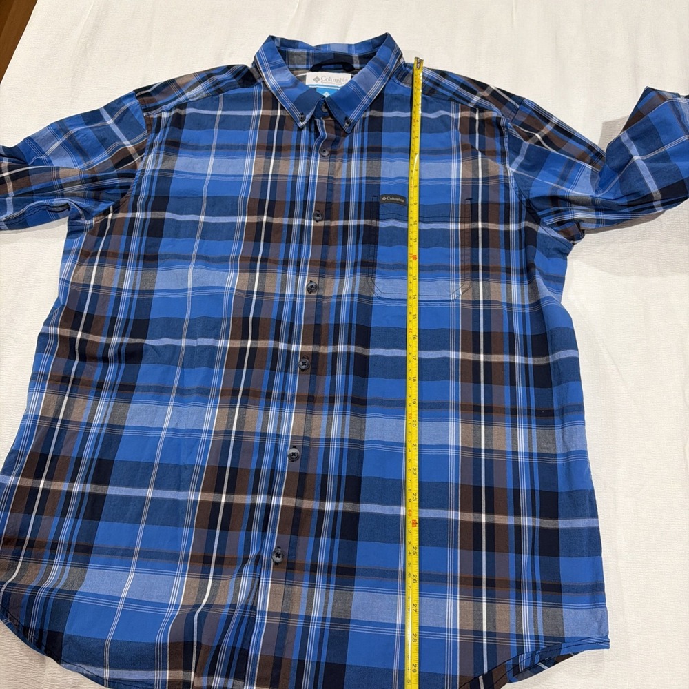 Columbia Mens XL Blue Brown Plaid Long Sleeve Button Down Outdoor Shirt - Picture 4 of 5